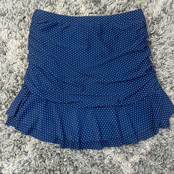 Unique Vintage Alice Swim Skirt High Rise Ruched Retro Blue Polka Dot XXL 2XL 2X - Picture 2 of 15